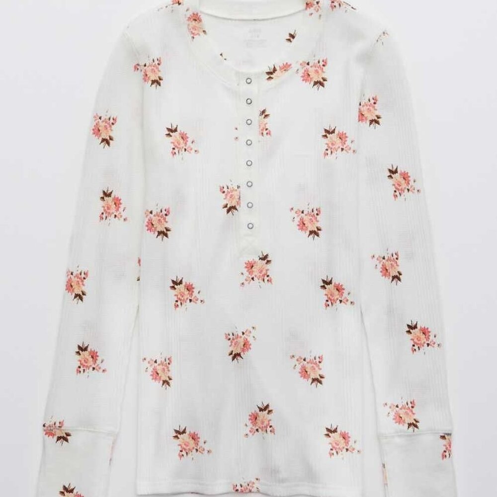 aerie Floral Henley Thermal Top